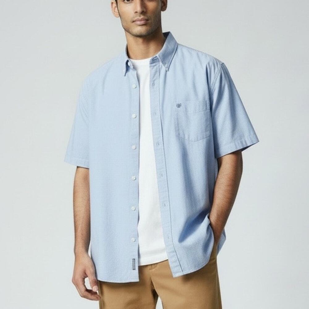 Chaps short sleeve blue/white check button front shirt Size Large
